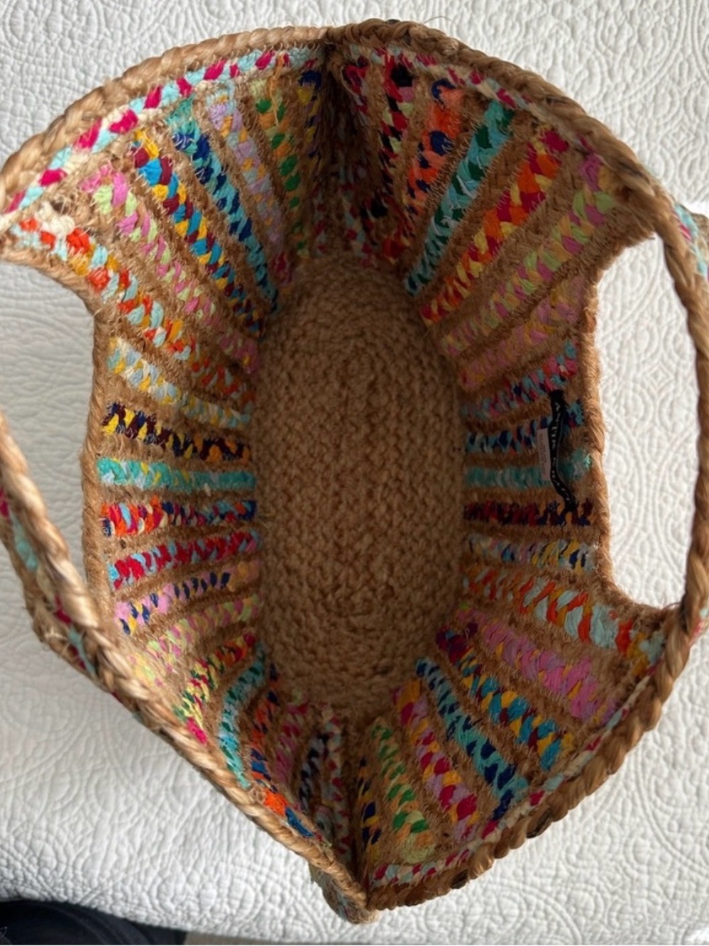 New ANTIK KRAFT Ruhi Tote Large Boho Colorful Woven Jute & Cloth Purse Beach Bag - Picture 5 of 6